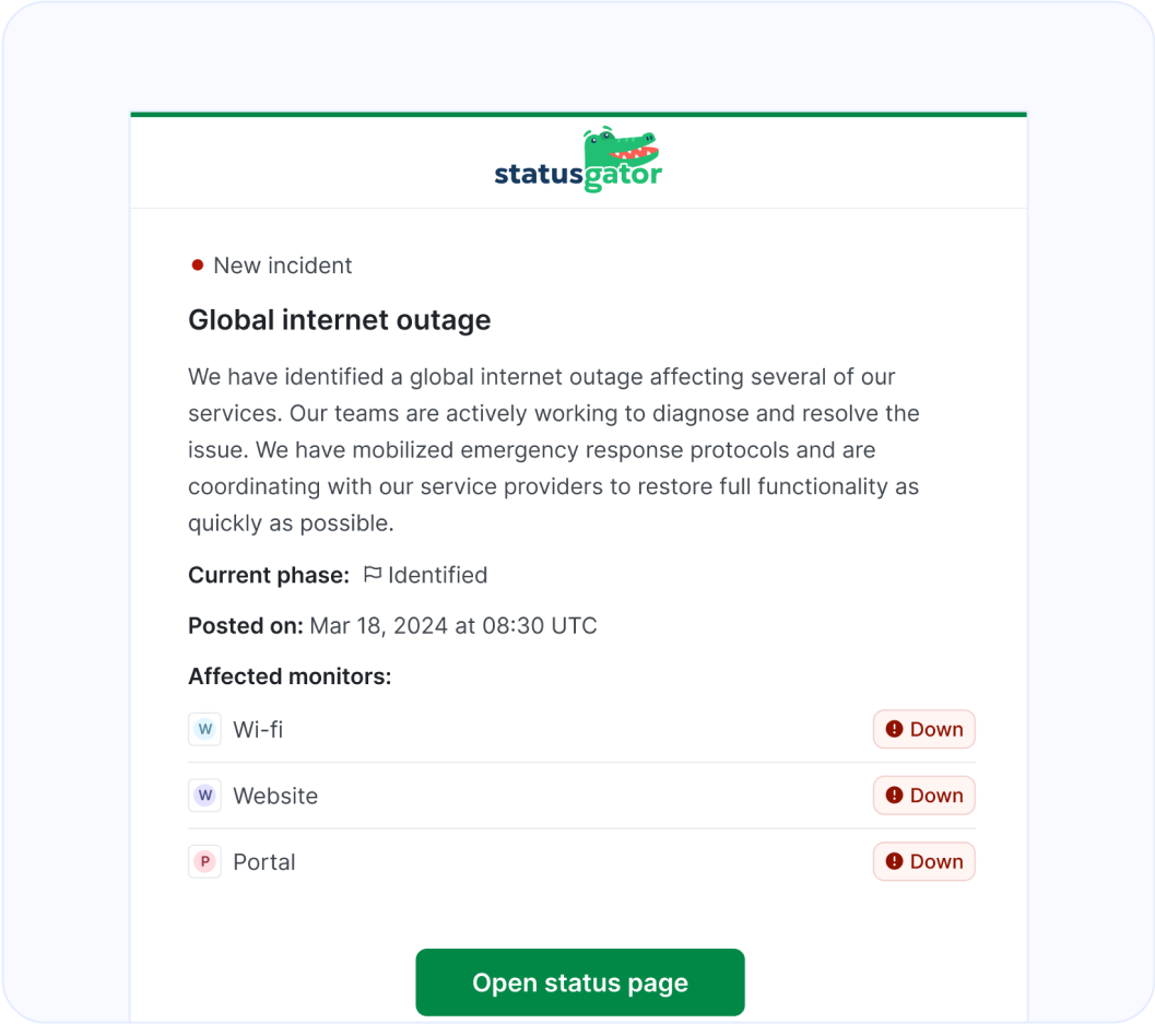 Notify status page users on incident or maintenance updates