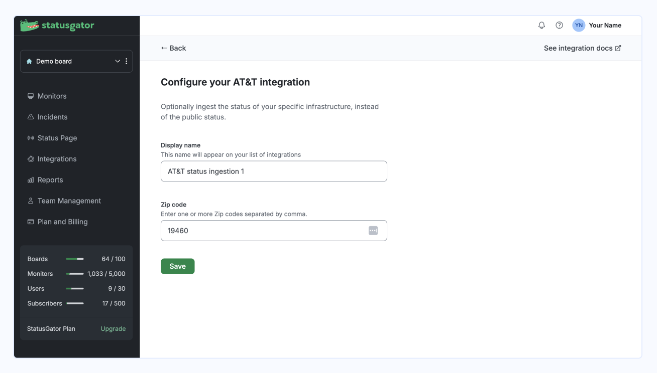 AT&T status ingestion