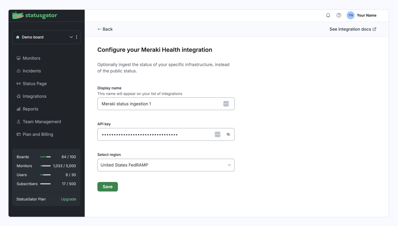 Meraki status ingestion