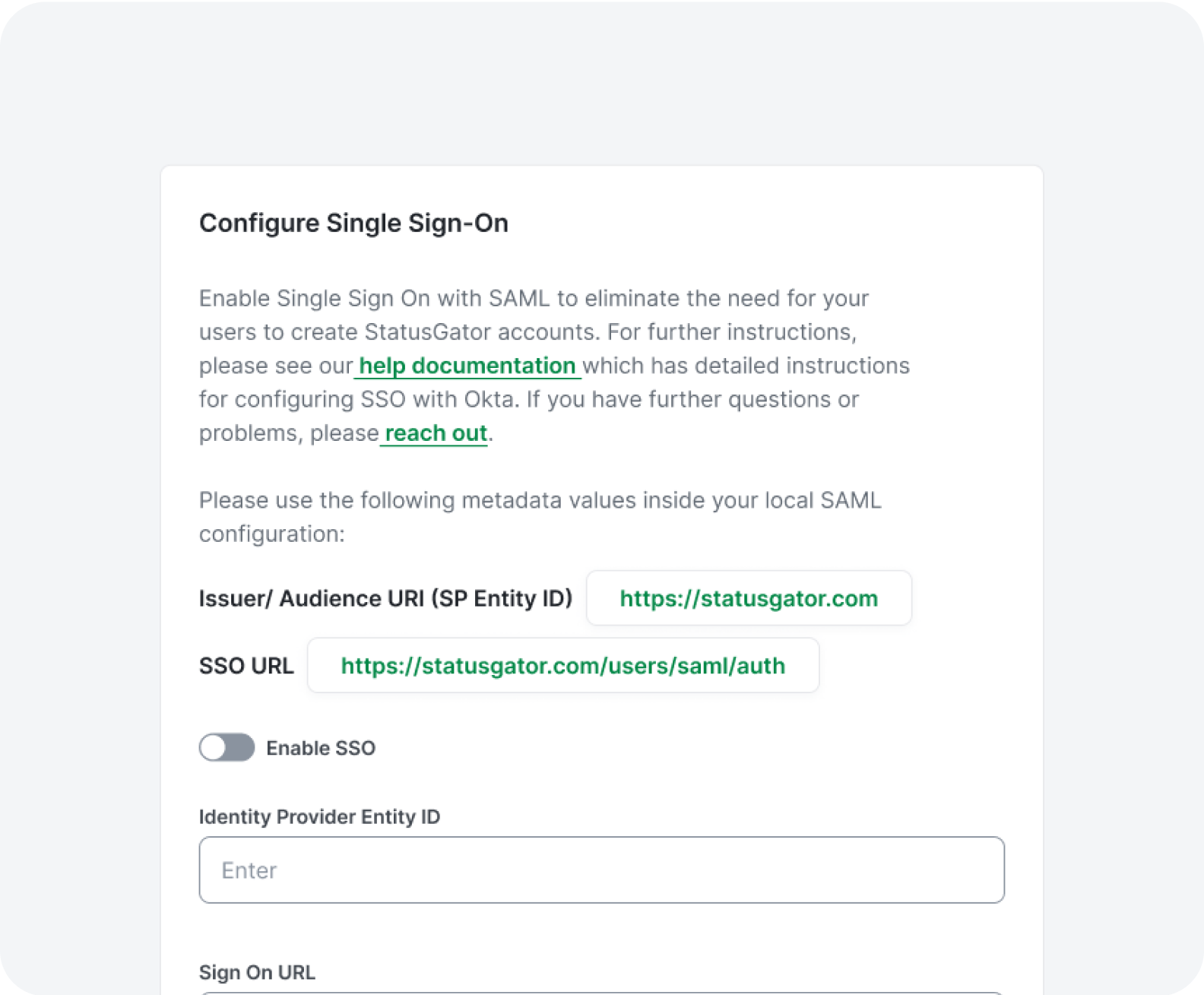 Status Page Single Sign On