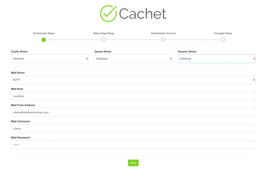 Cachet status page environment setup