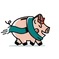 Animated pig dressed in seasonal hat and scarf, which serves as the loading indicator for Gusto payroll processing.