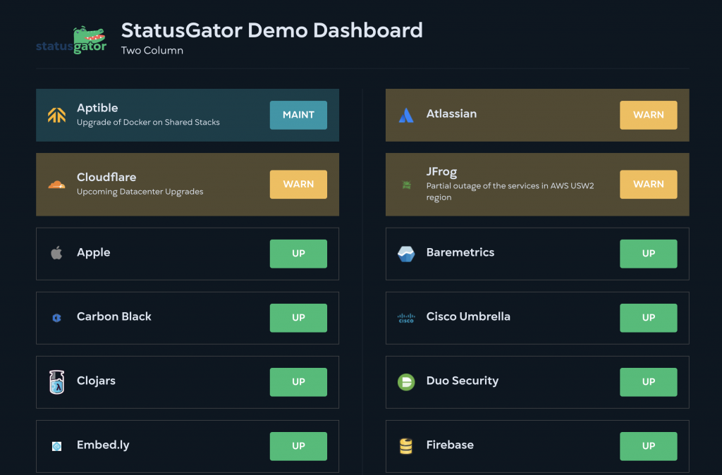 StatusGator aggregated status dashboards now auto-refresh every 5 minutes. The dashboard aggregates the status of all the cloud services you depend on.