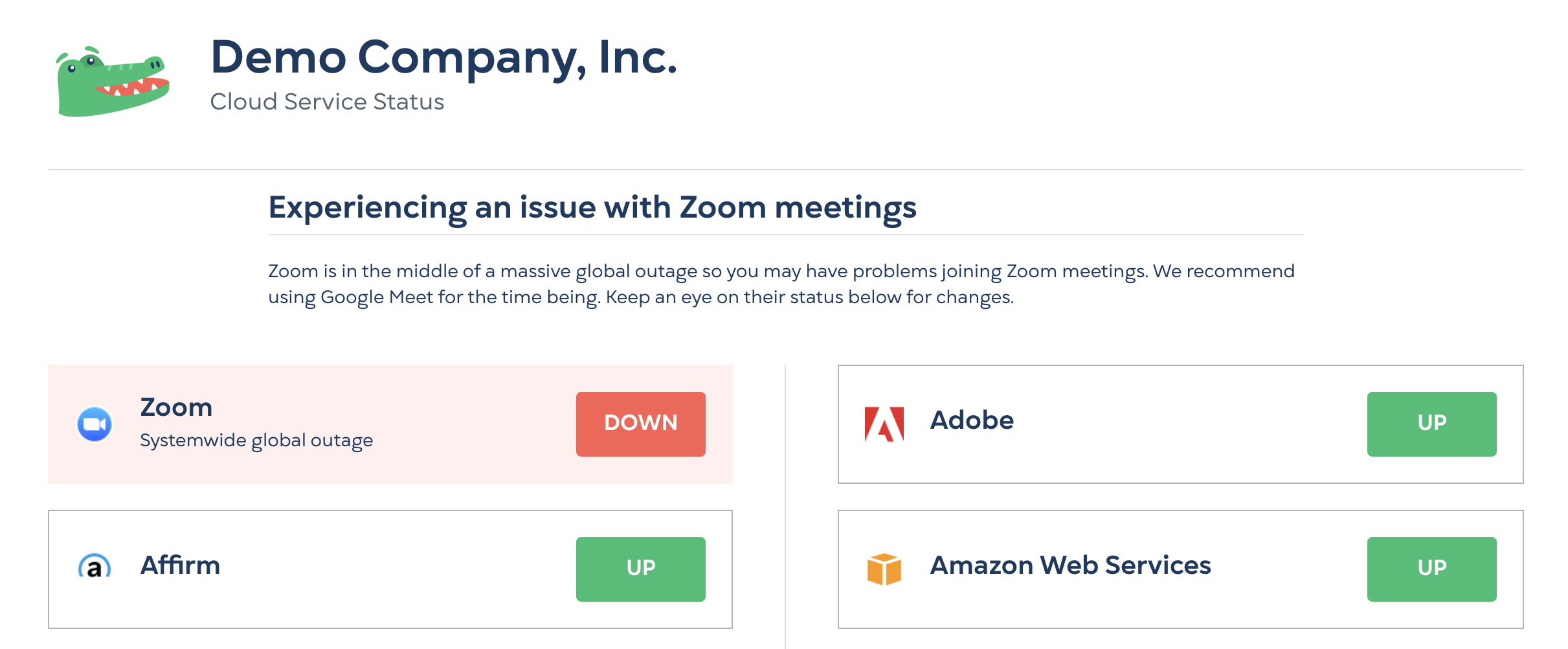 Aggregated status page example
