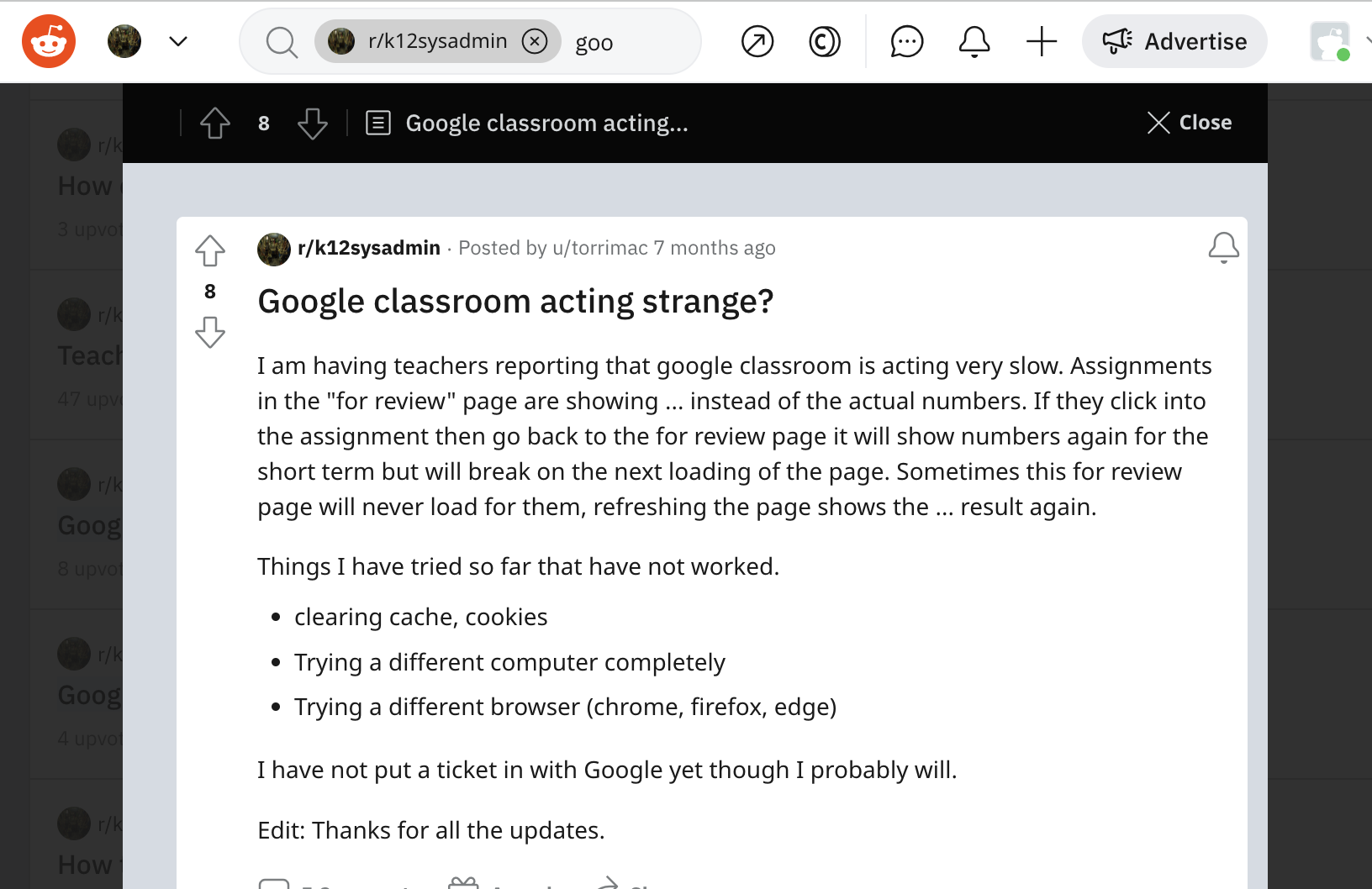 Google Classroom users report issues on September 30, 2022