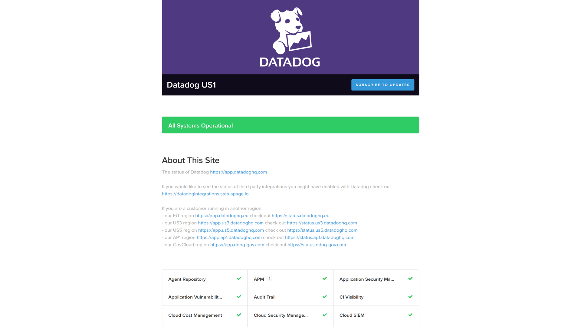 Datadog status page