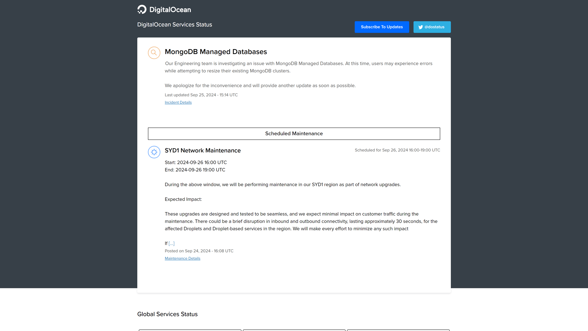 DigitalOcean status page