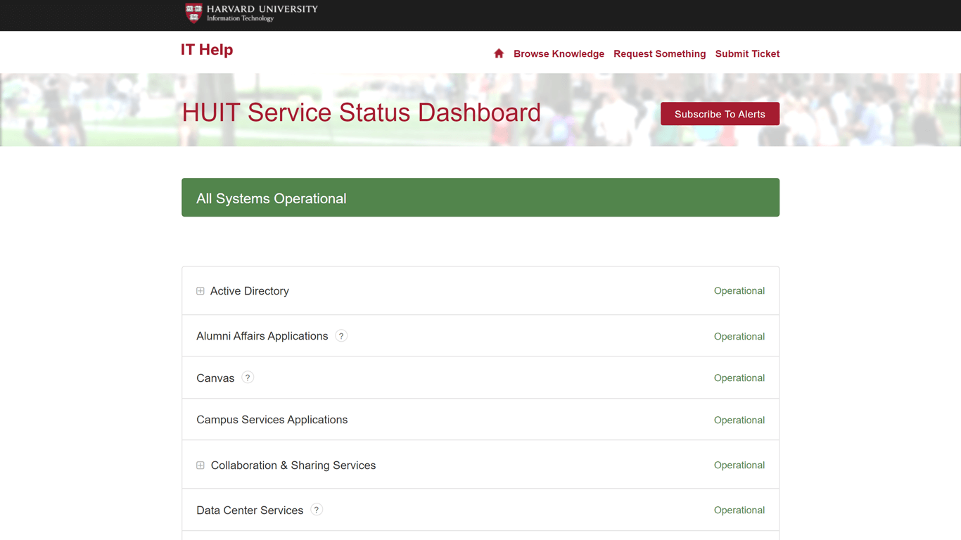 Harvard University status page