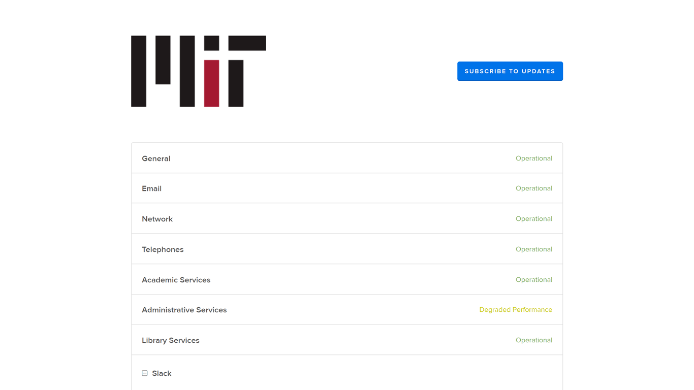 Status page of the Massachusetts Institute of Technology