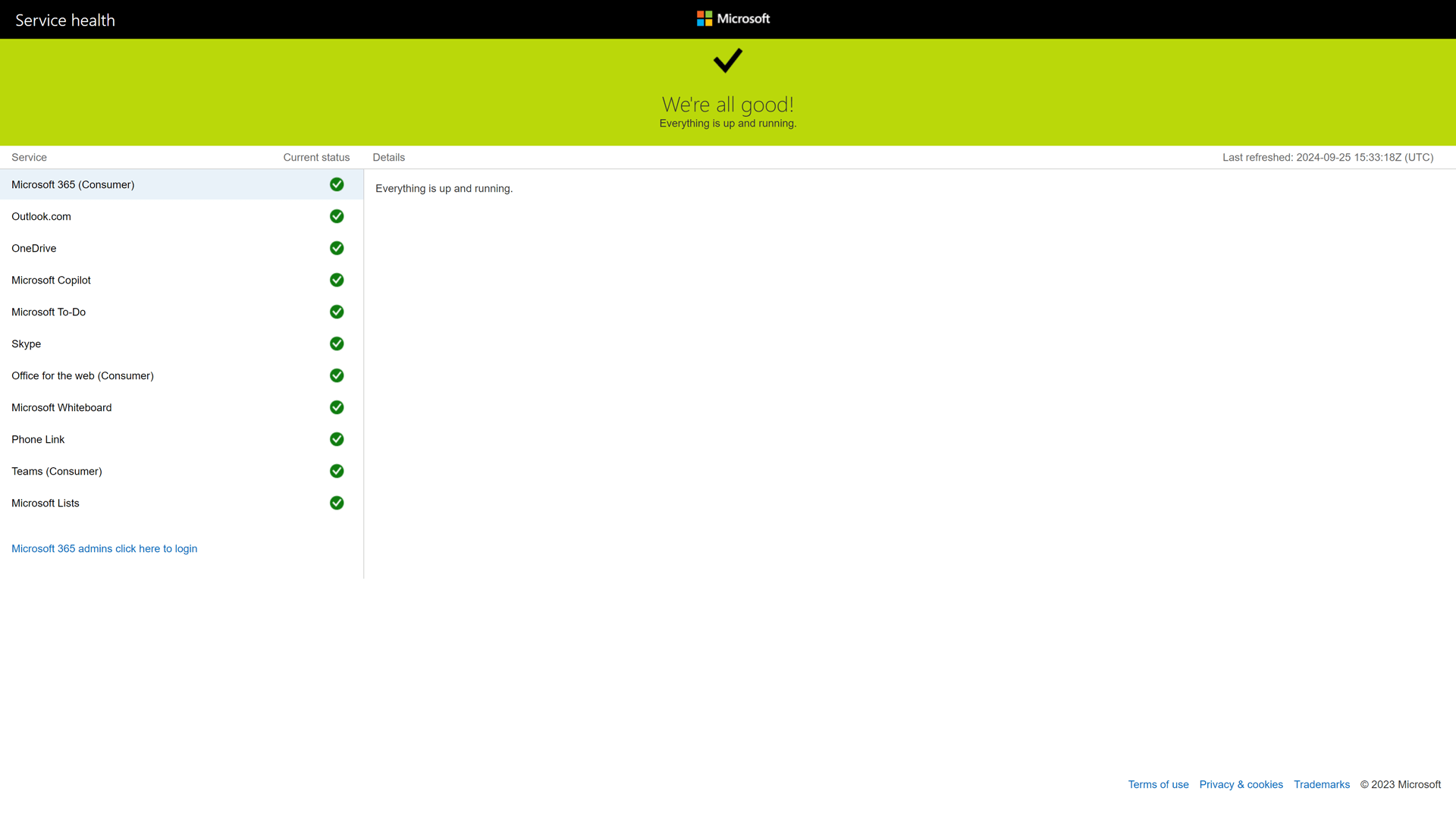 Status page of Skype
