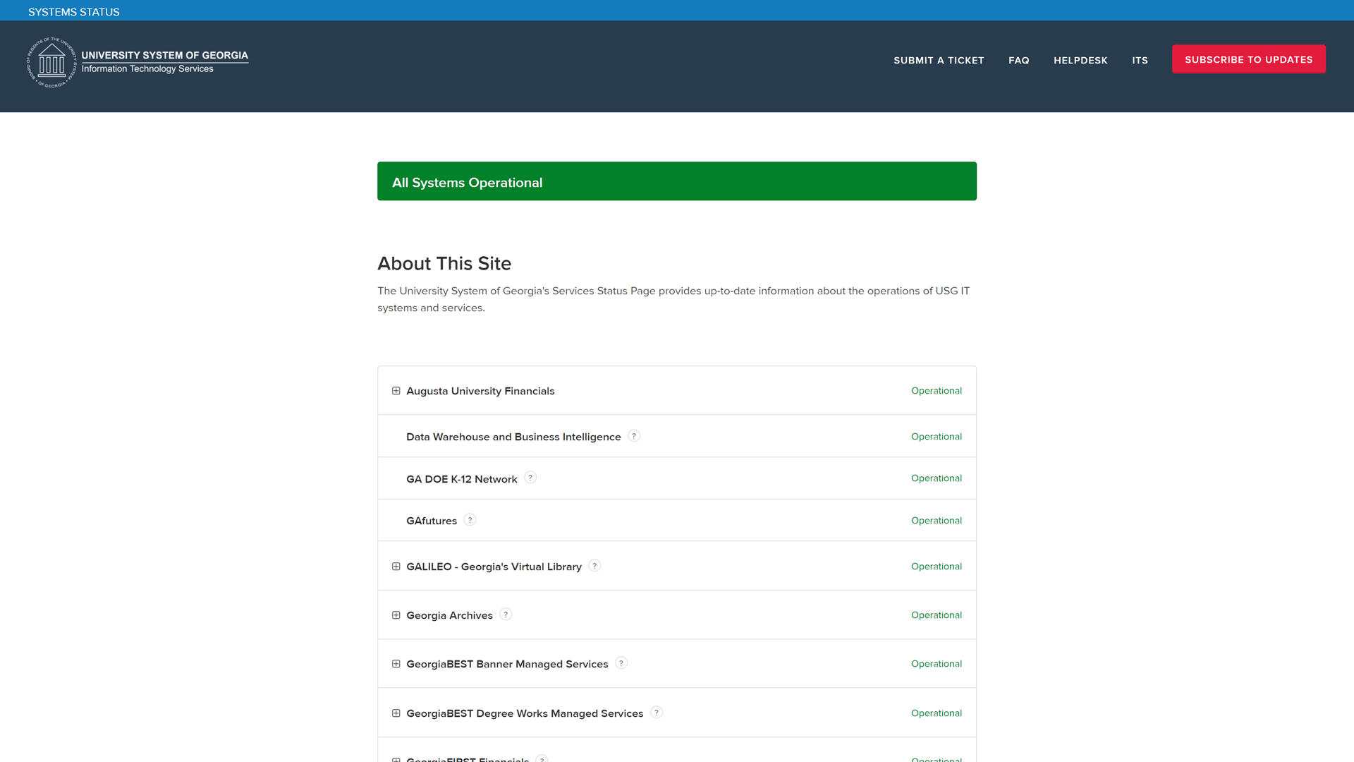 University Systems of Georgia status page