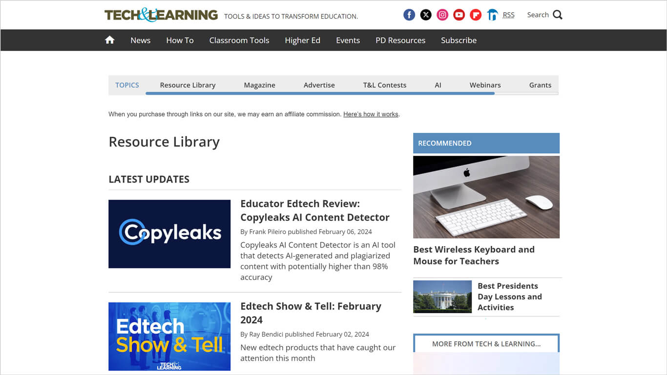 Tech & Learning resource library page