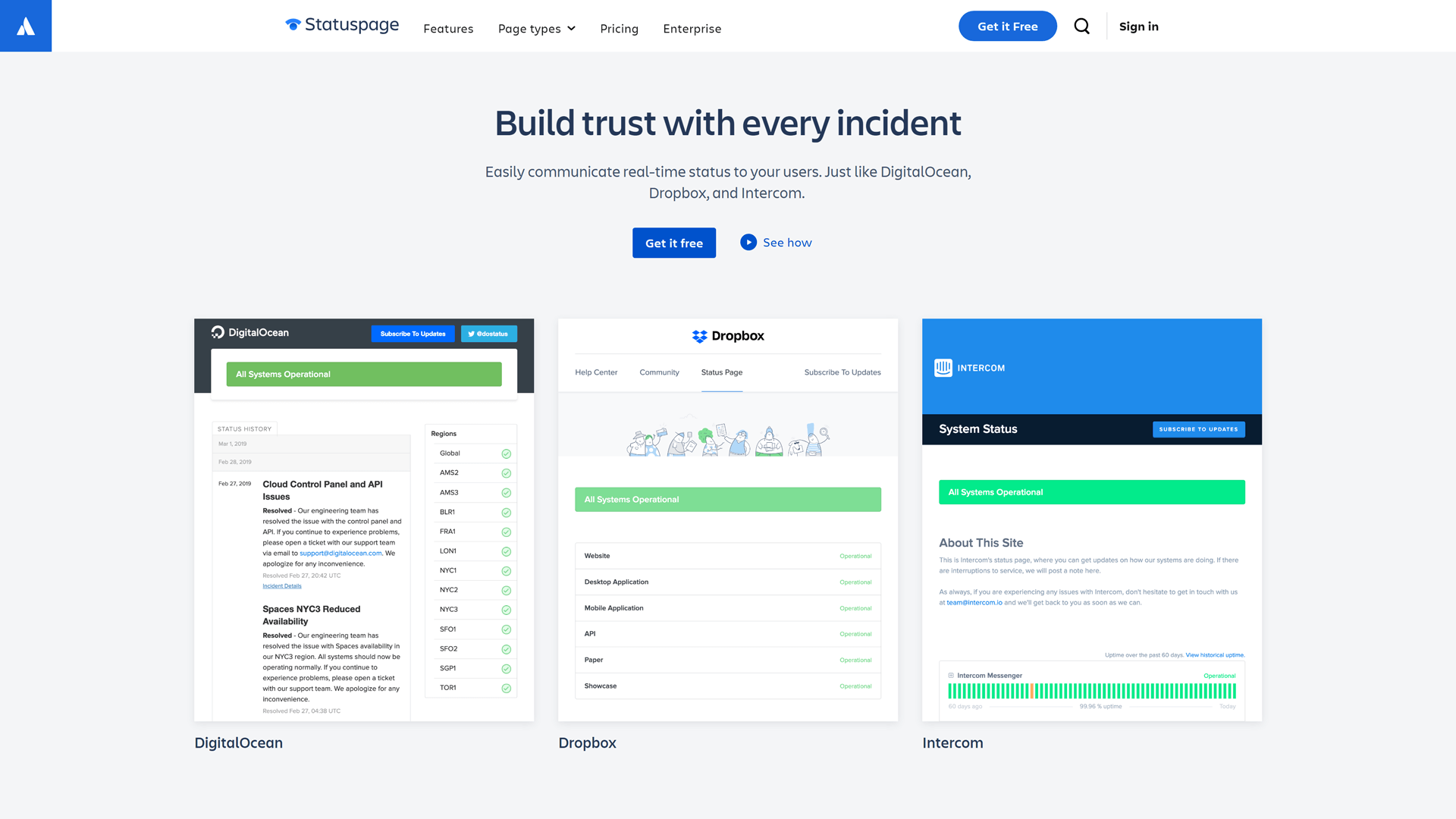 Atlassian Statuspage landing page