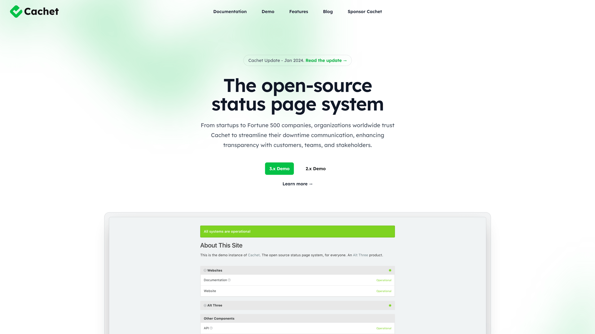 Cachet's status page landing