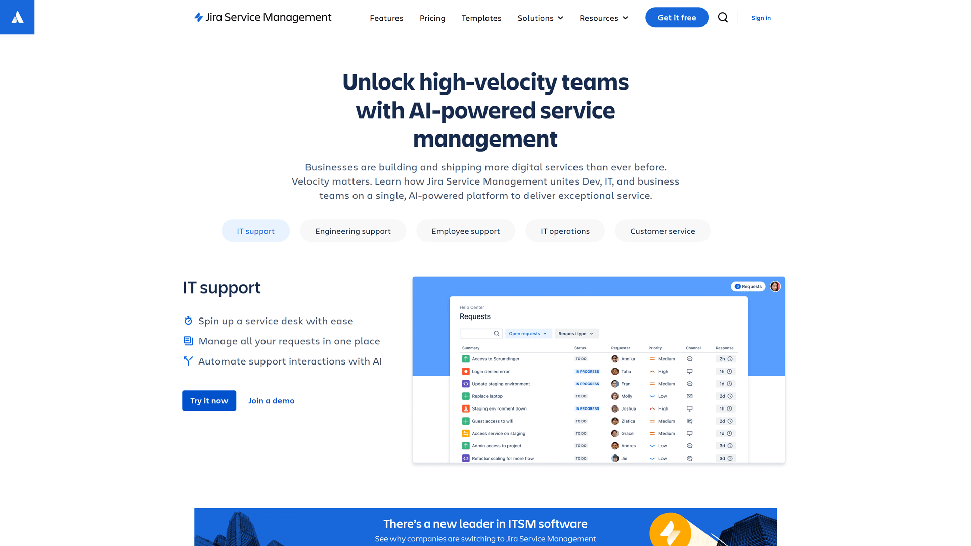 Webpage of Jira Service Management