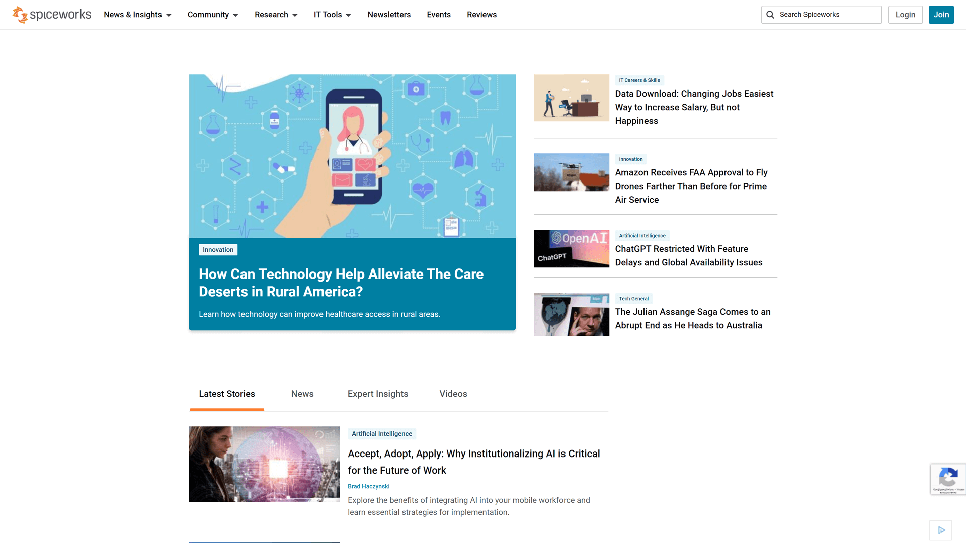 Webpage of Spiceworks