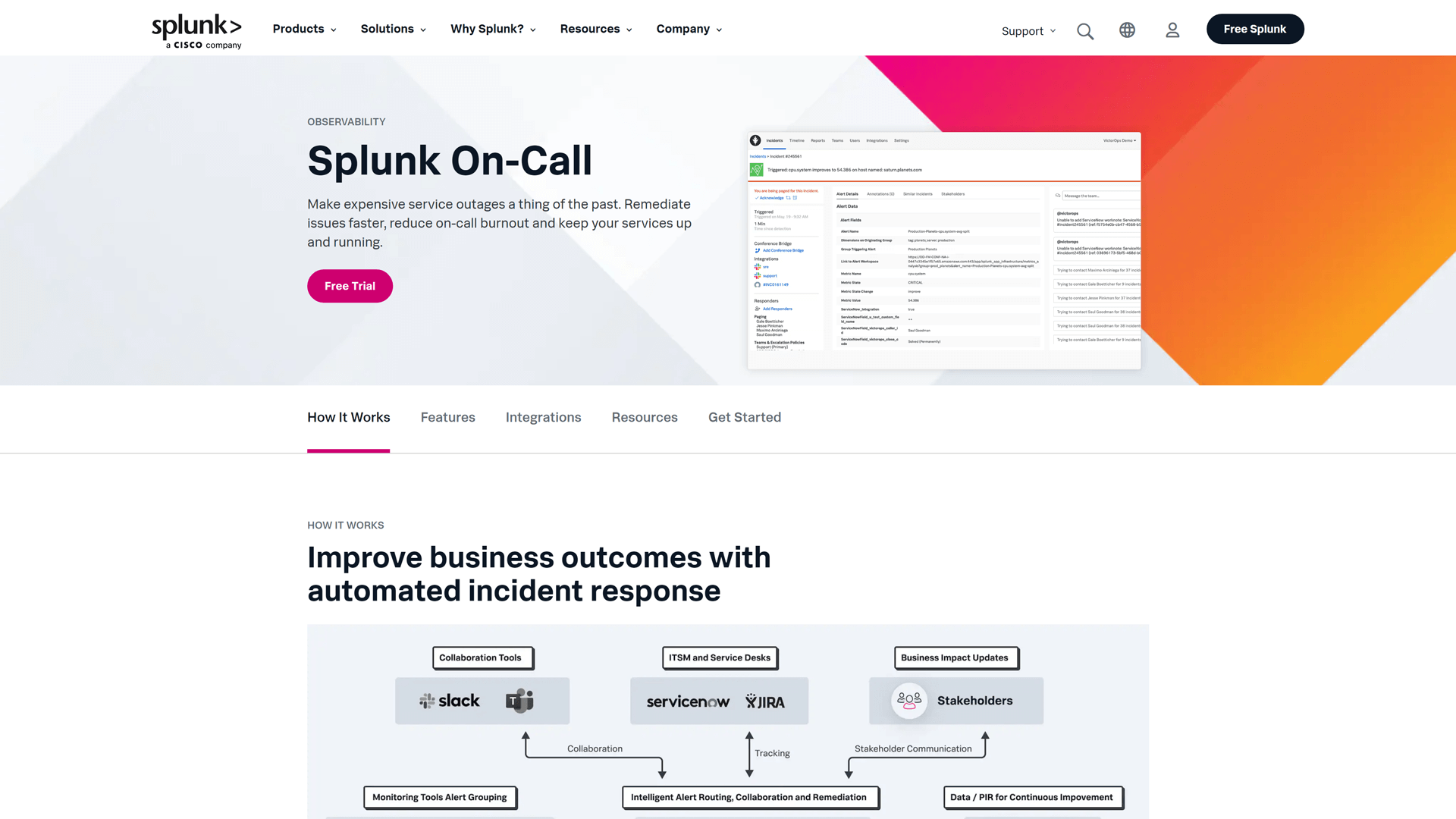 Splunk On-Call landing page