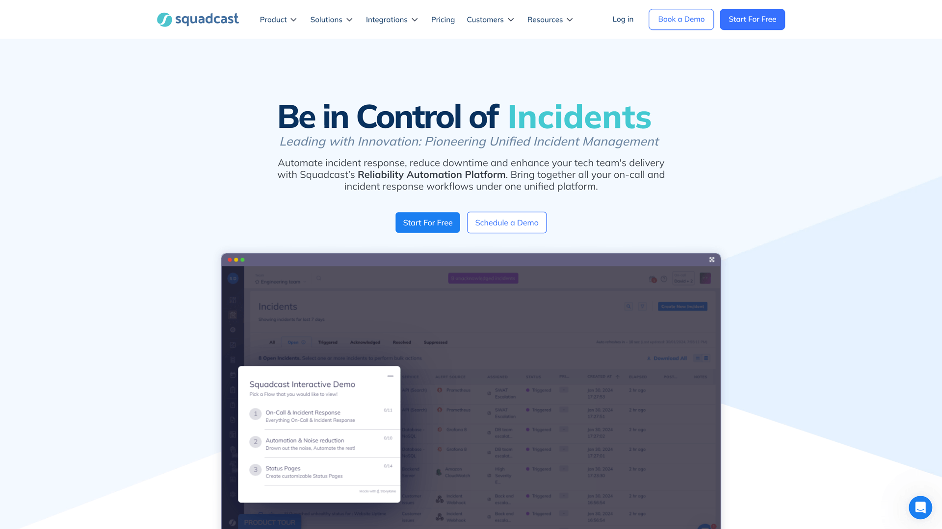 Screenshot of Squadcast home page