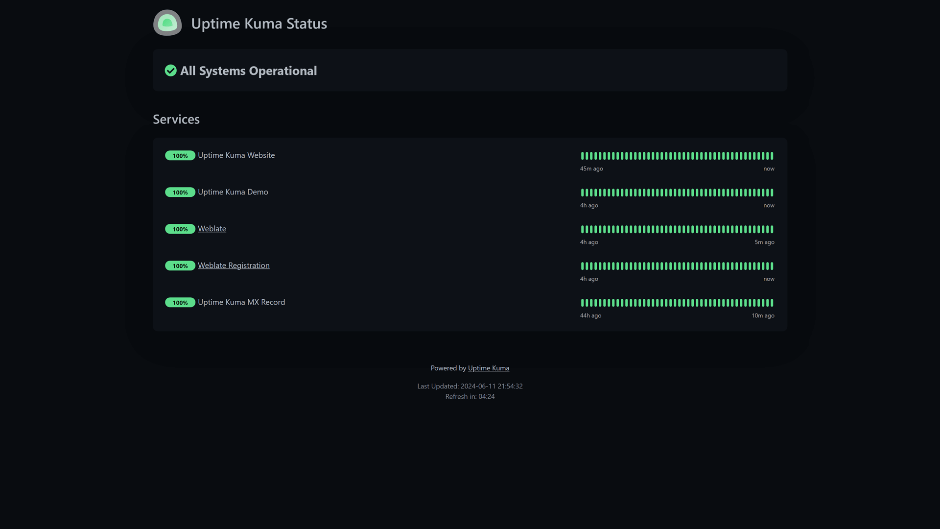 Live status page demo of Uptime Kuma