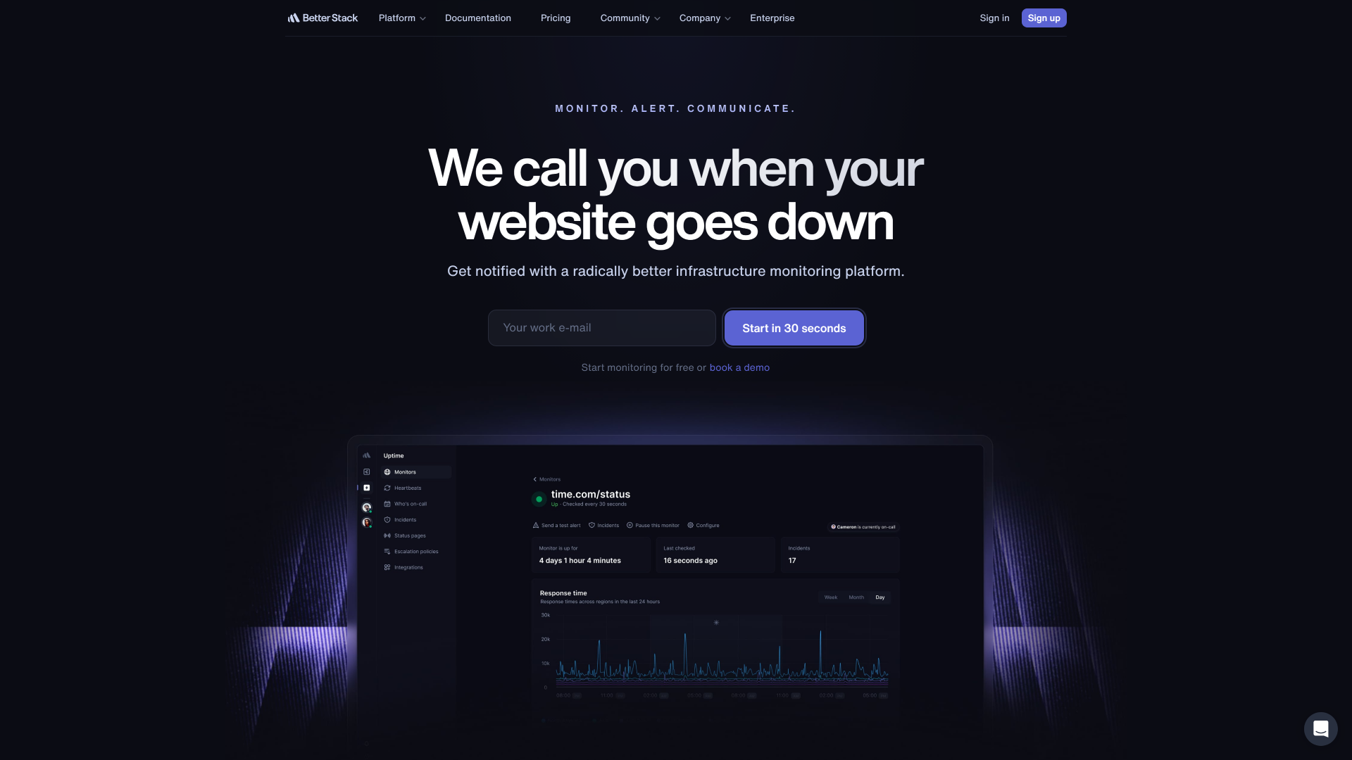 Better Stack Uptime landing page