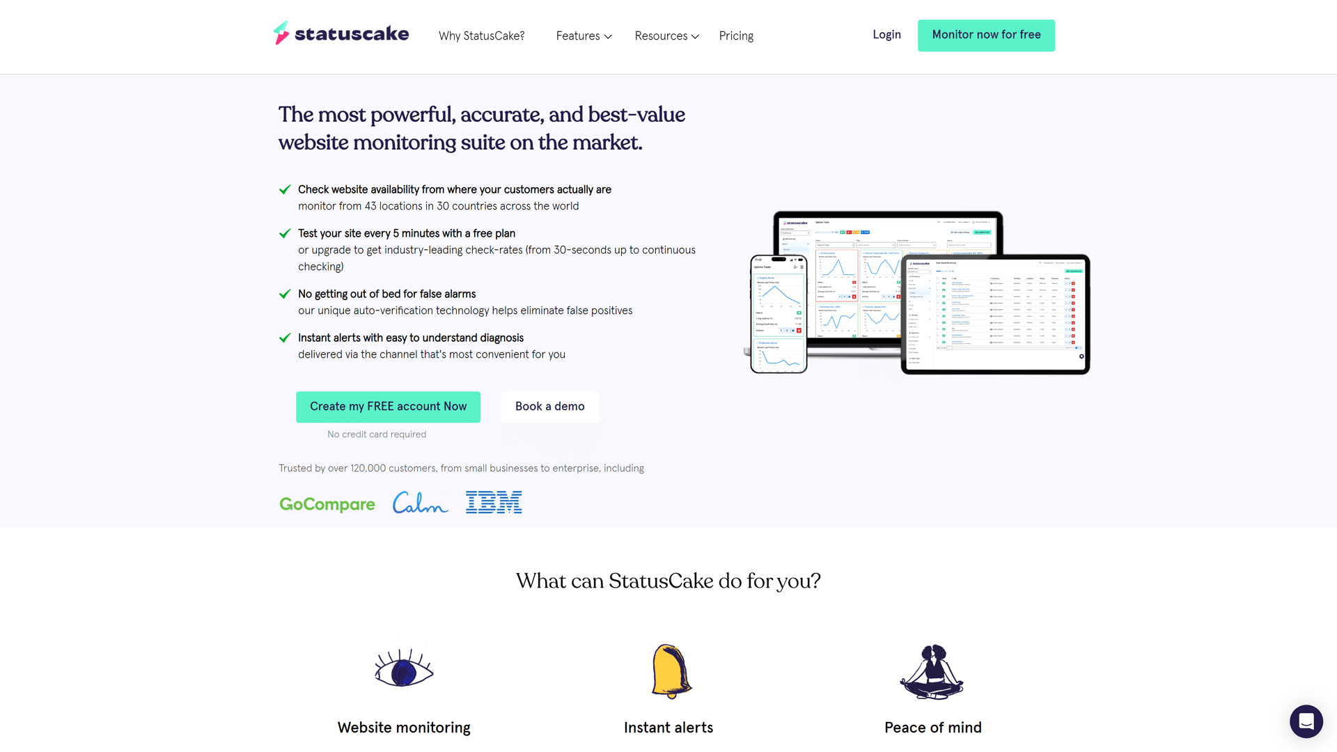 Screenshot of StatusCake home page