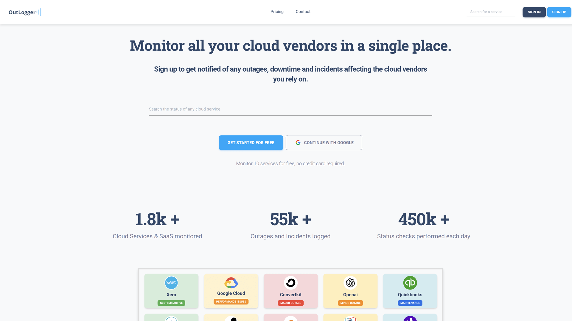 Home page of OutLogger