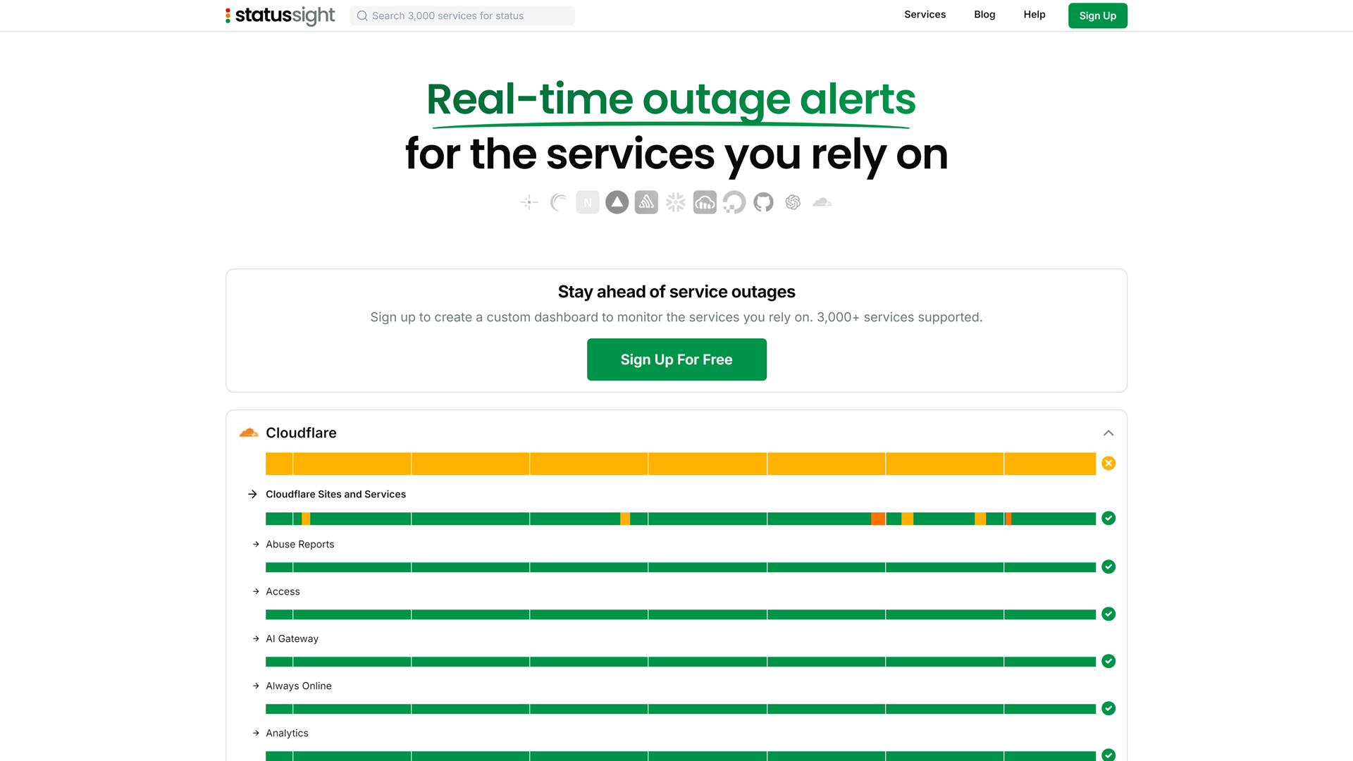 Home page of StatusSight