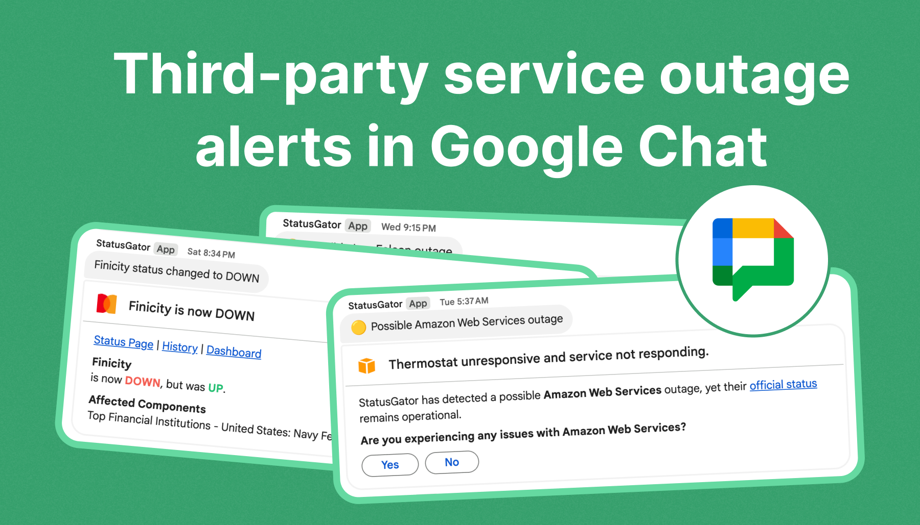 IT outage alerts in Google Chat