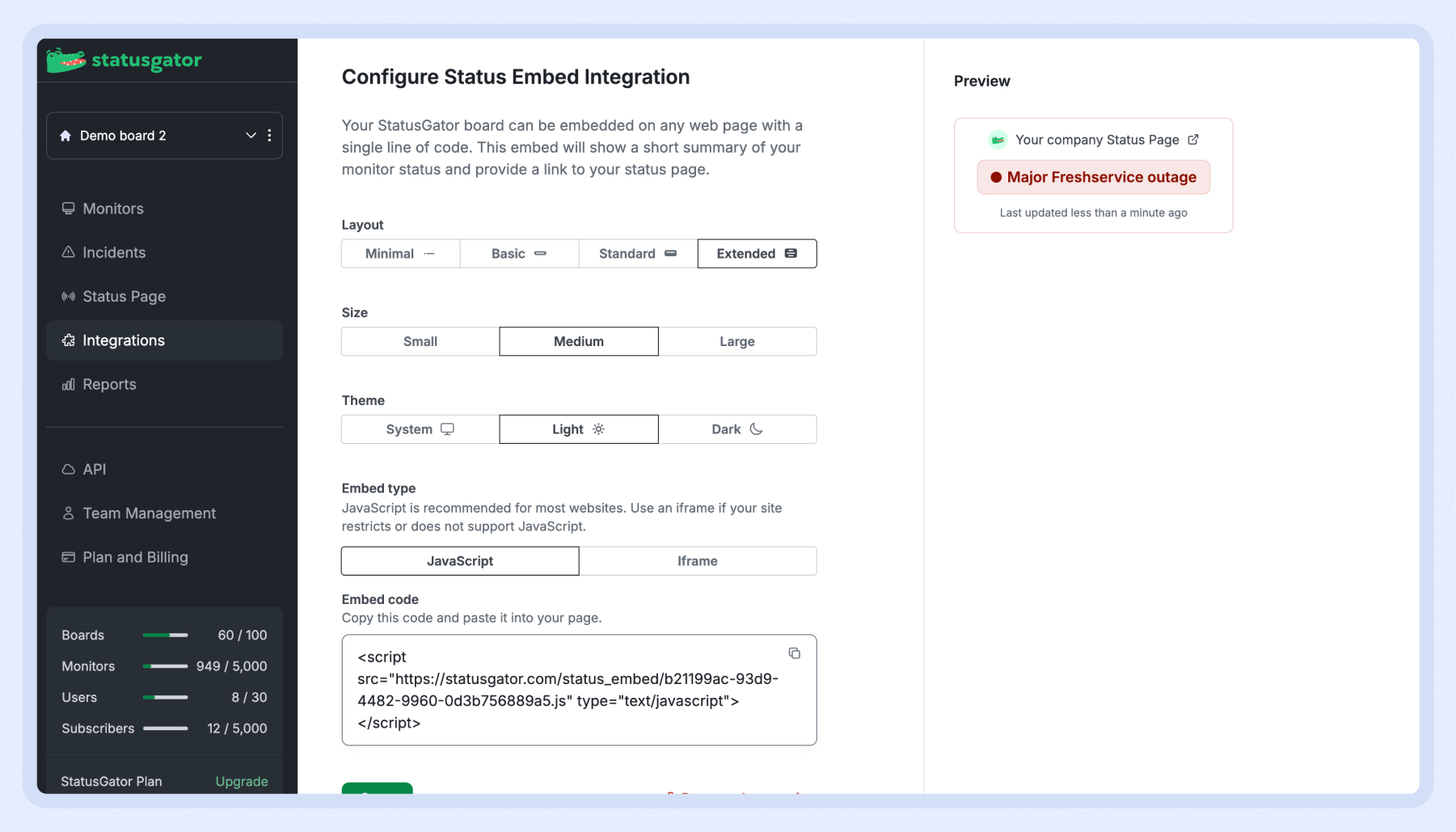 Status Modal and Status Embed update | StatusGator