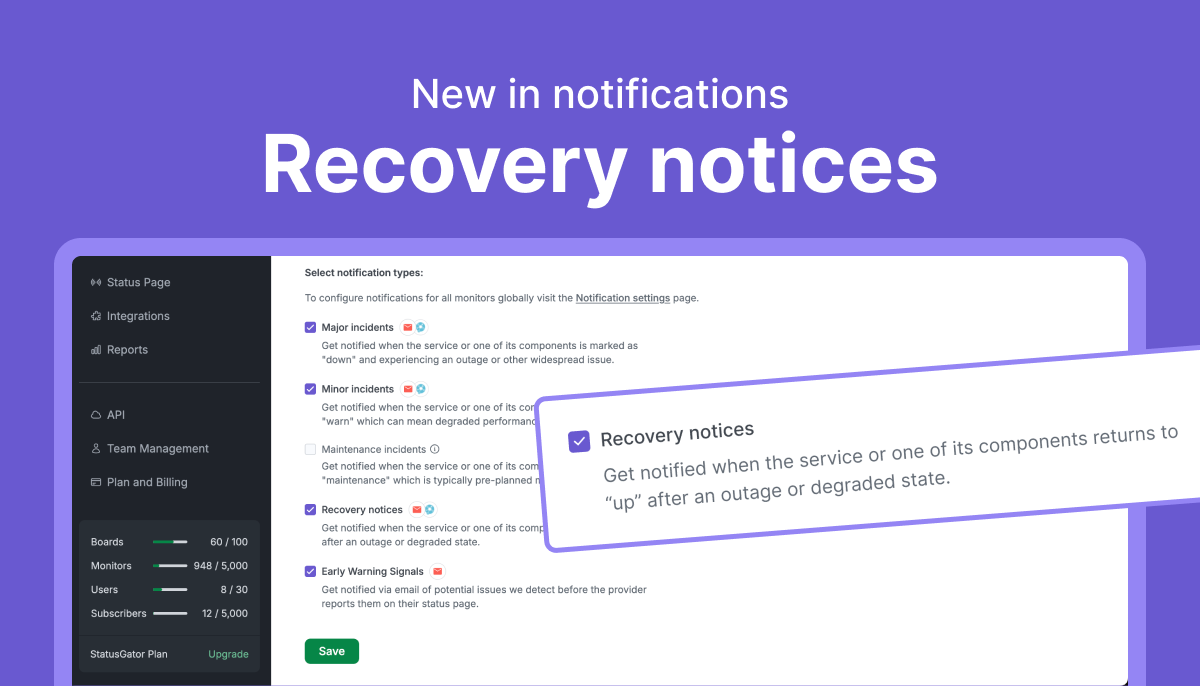 New: More control with Recovery Notices