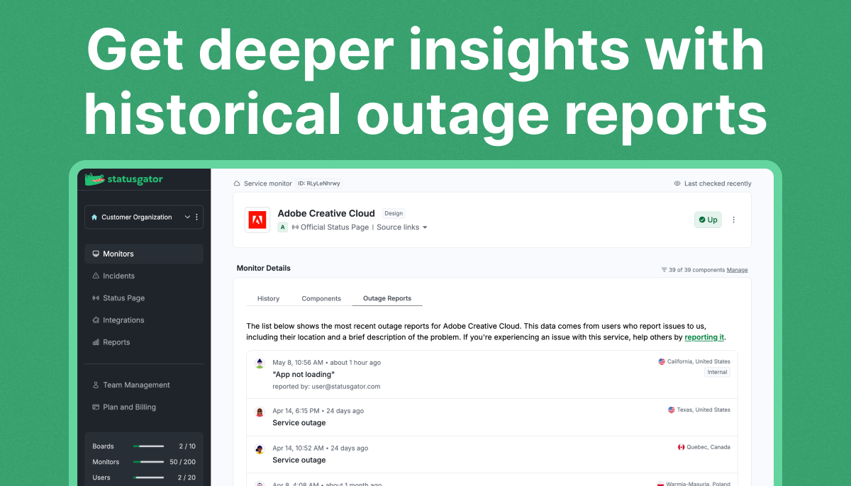 Get deeper insights with historical outage reports