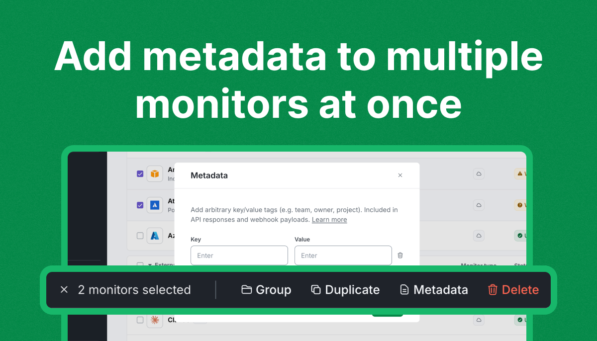 Add metadata to multiple monitors at once